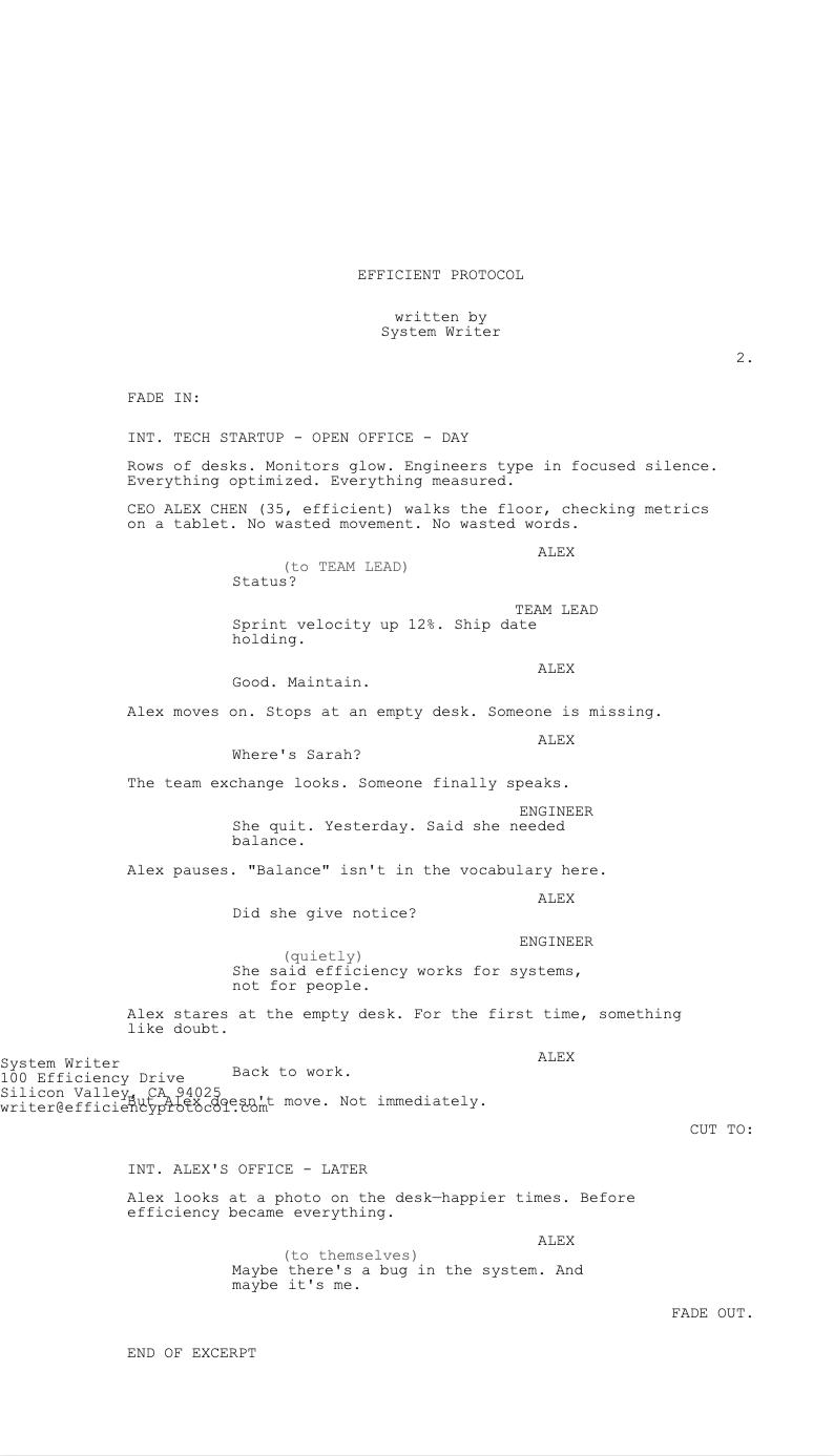 Compact efficient screenplay